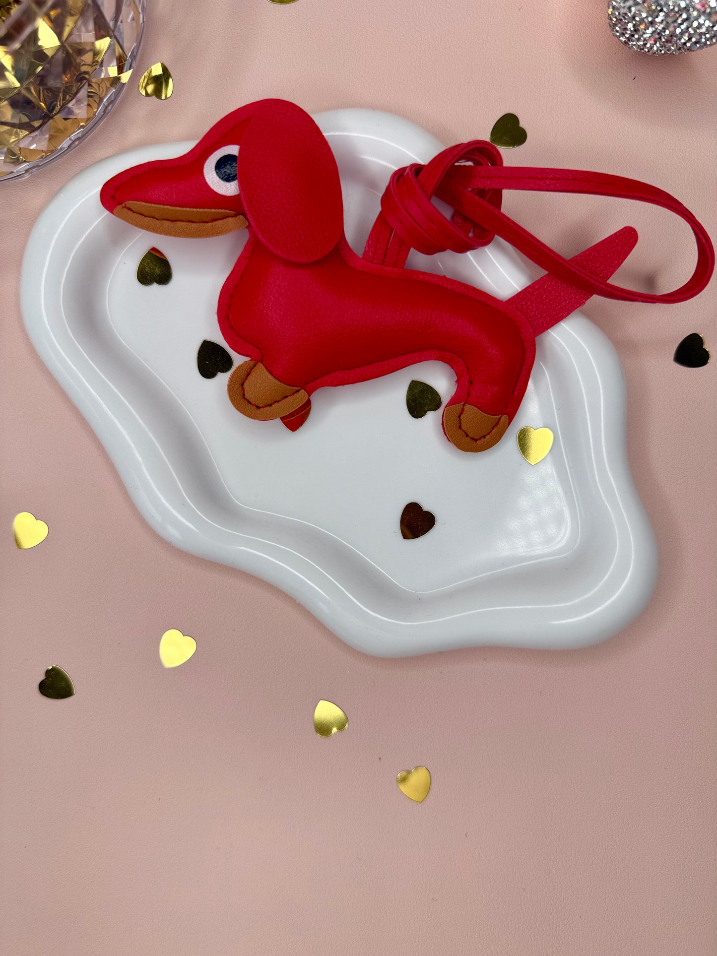 Red Dachshund Bag Charm – Cute Leather Keychain