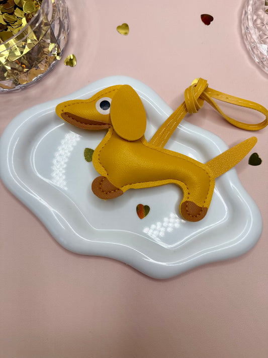 Yellow Dachshund Bag Charm – Cute Leather Keychain