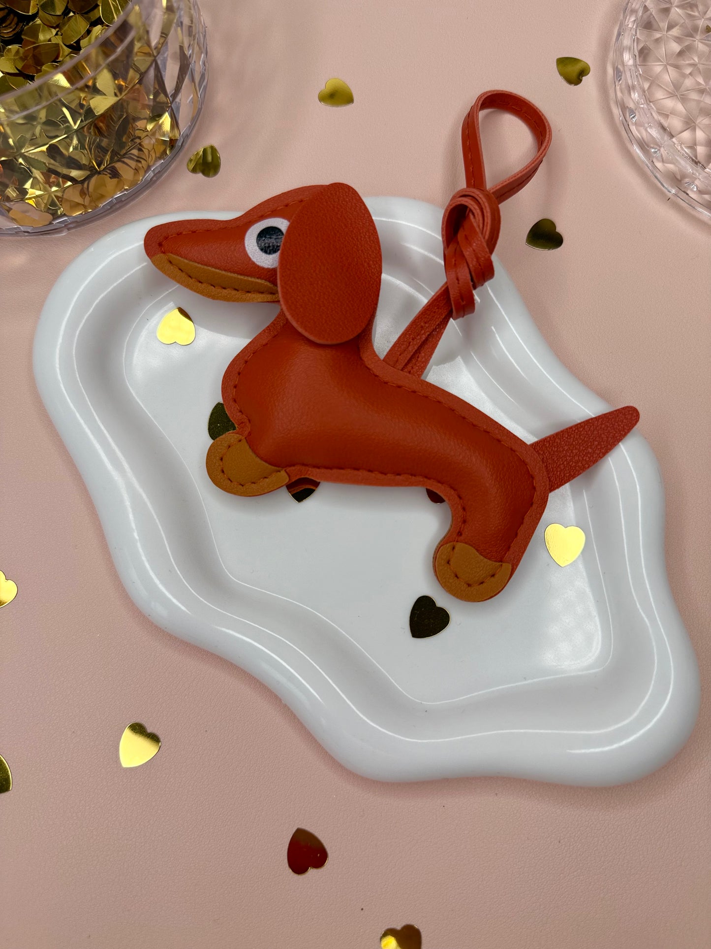 Bright Brown Dachshund Bag Charm – Cute Leather Keychain