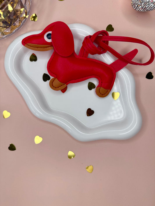 Red Dachshund Bag Charm – Cute Leather Keychain